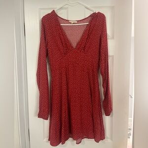 Pacsun Red Long Sleeve Dress with White Dots
